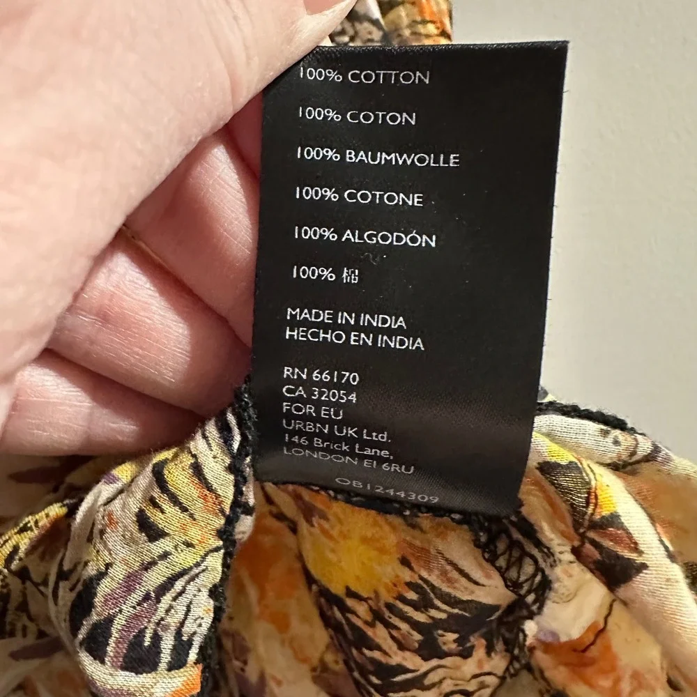 We The Free Floral Print Smocked Peasant Blouse‎ Women Size Small Yellow Orange - Picture 6 of 7